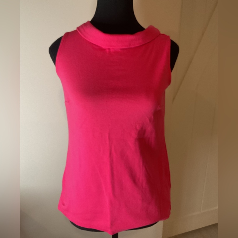 Pink Rolled Collar  cotton tank with button closure at neck .